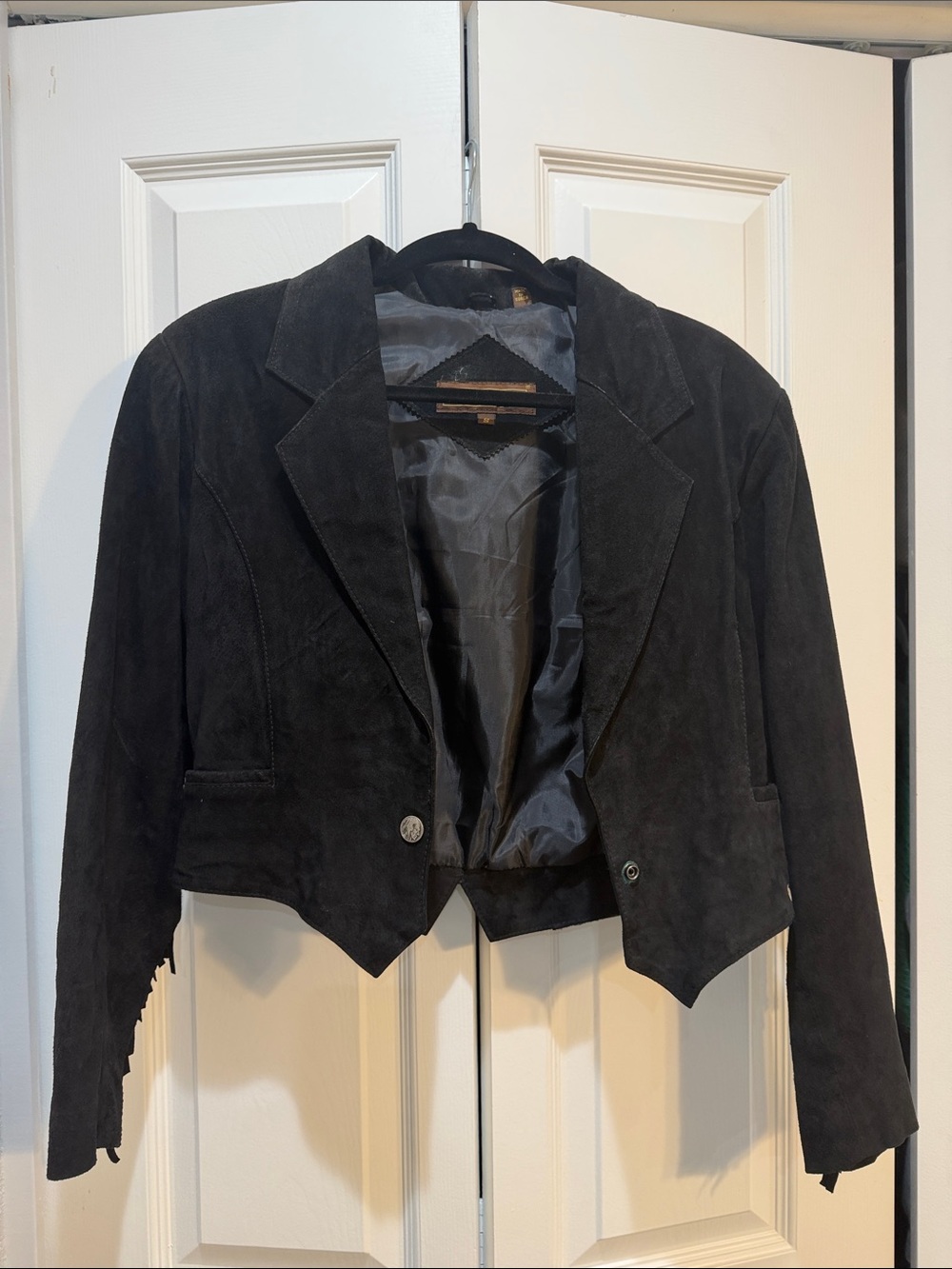ROCK CREEK Vintage Black Suede Leather Fringe Cropped Western Jacket Size S